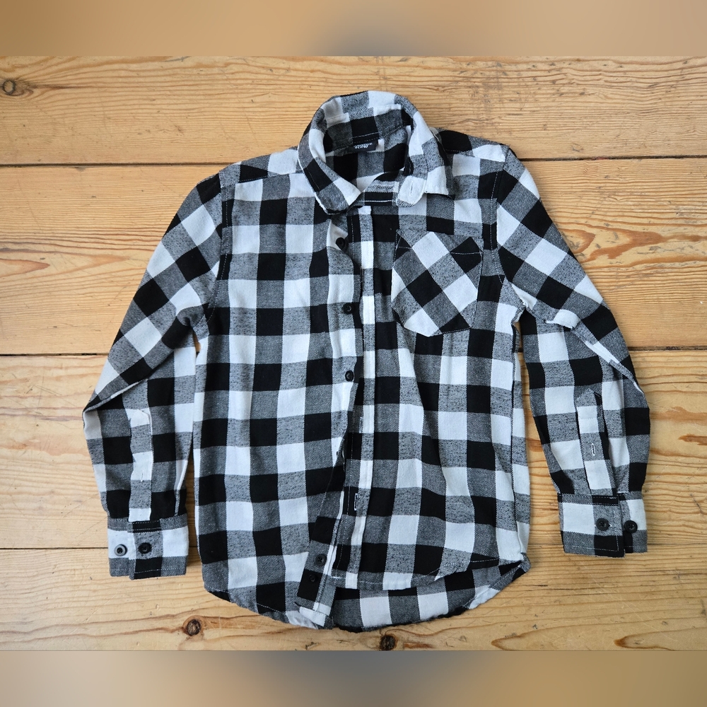 Street Legal Black White Buffalo Plaid Flannel Shirt Kids 7/8